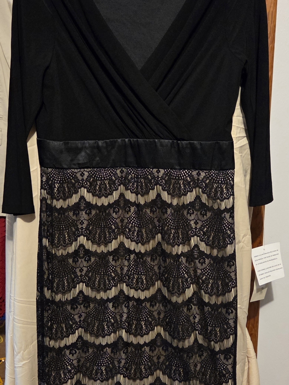 Evan Picone Black Long-Sleeve Lace-Overlay Dress with Nude Lining